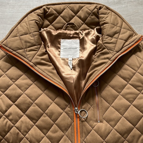 Avec Les Filles Quilted Crop Jacket Coat Full‎ Zip Orange Caramel Tan Women’s XS - Picture 10 of 11